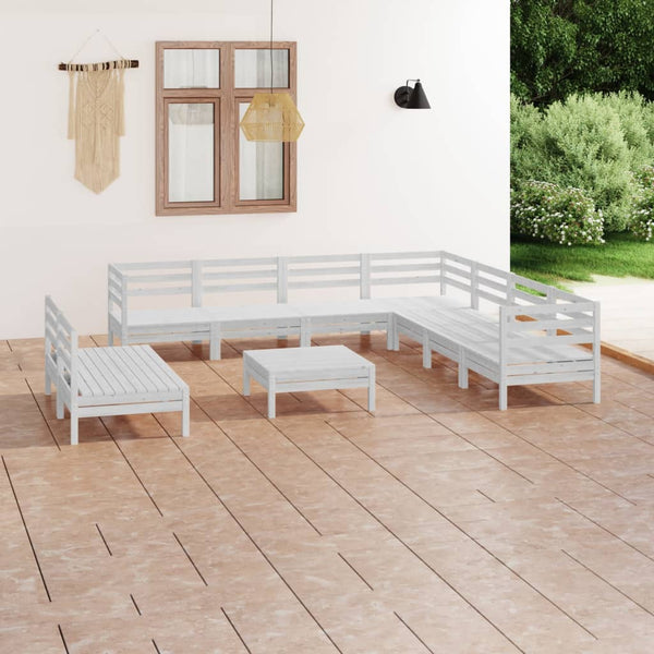 10 Piece Patio Lounge Set Solid Pinewood White