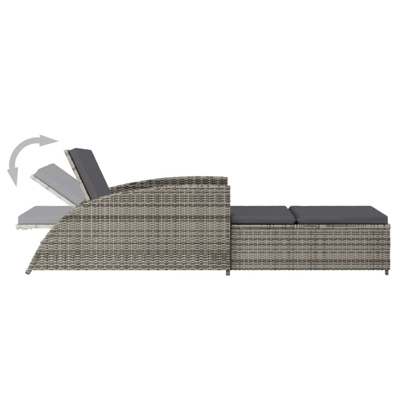 Sun Lounger with Dark Gray Cushion Poly Rattan Gray