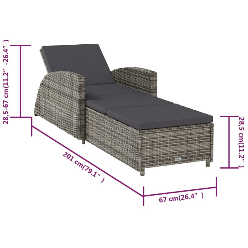 Sun Lounger with Dark Gray Cushion Poly Rattan Gray