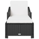 Sun Lounger with Cream White Cushion Poly Rattan Black