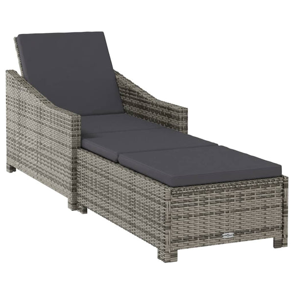 Sun Lounger with Dark Gray Cushion Poly Rattan Gray