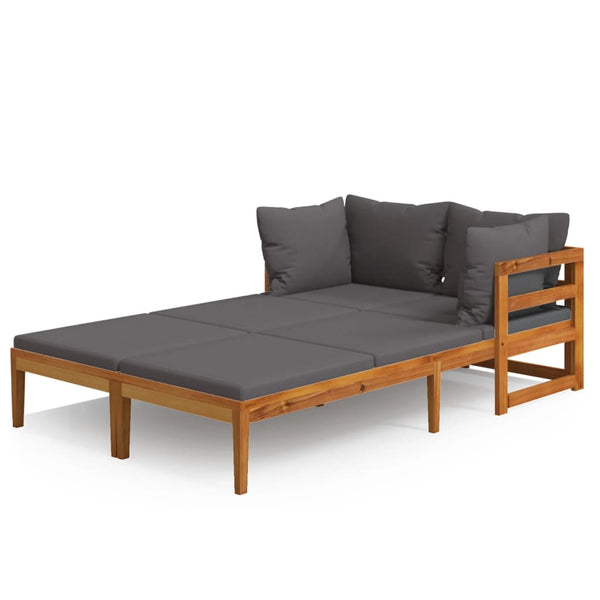 Sun Loungers with Dark Gray Cushions 2 pcs Acacia Wood