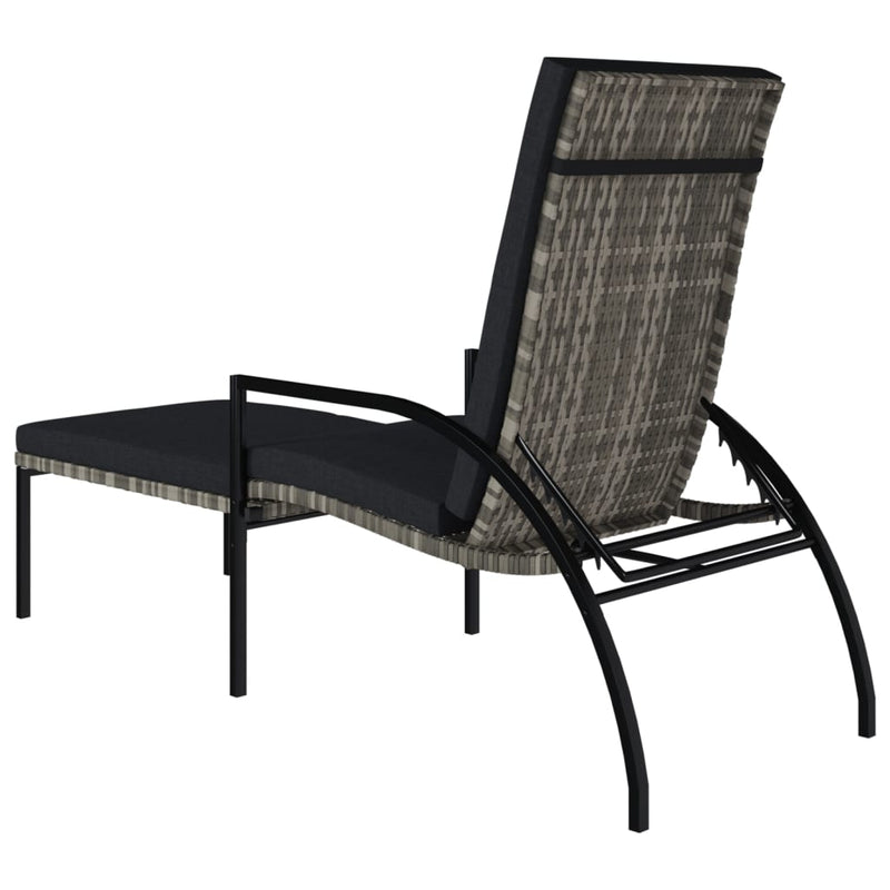 Sun Lounger with Footrest PE Rattan Gray