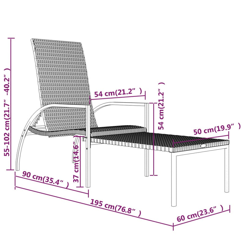 Sun Loungers 2 pcs with Footrest PE Rattan Brown