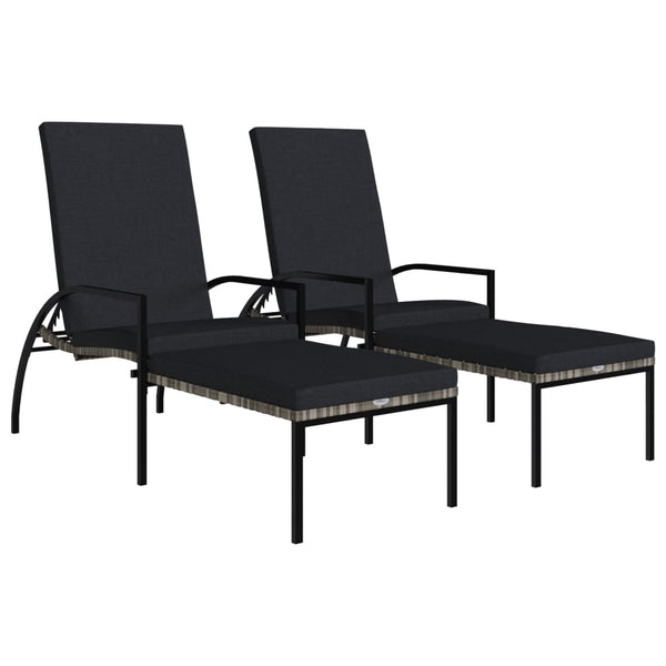 Sun Loungers 2 pcs with Footrest PE Rattan Gray