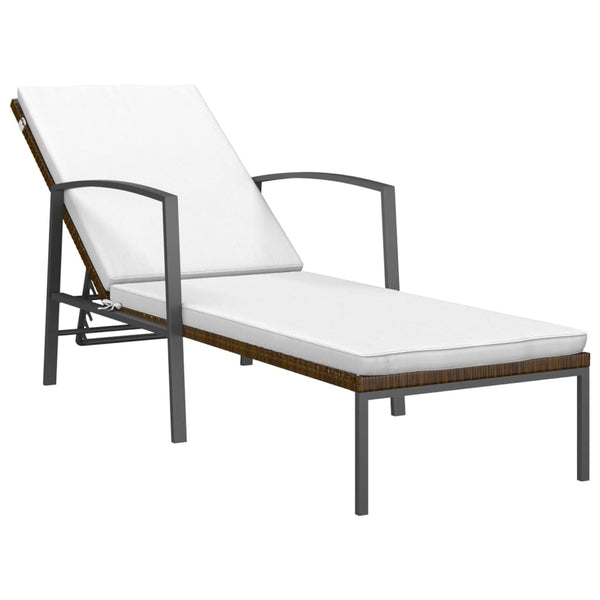 Patio Sun Lounger with Cushion Poly Rattan Brown