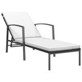 Patio Sun Lounger with Cushion Poly Rattan Black