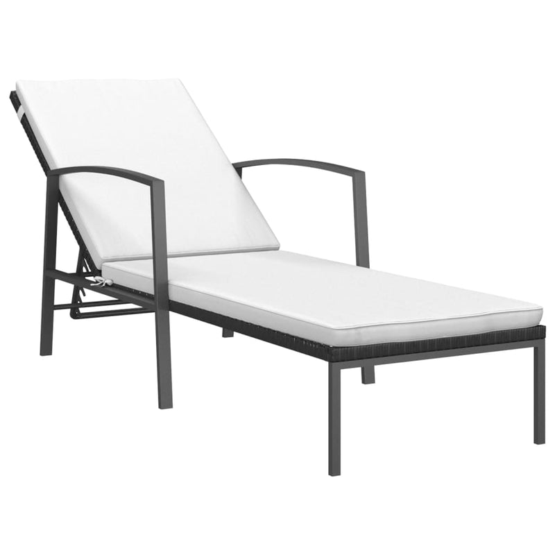 Patio Sun Lounger with Cushion Poly Rattan Black