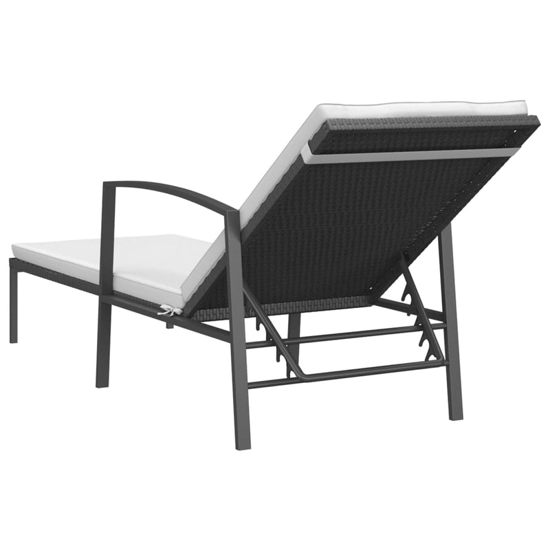 Patio Sun Lounger with Cushion Poly Rattan Black