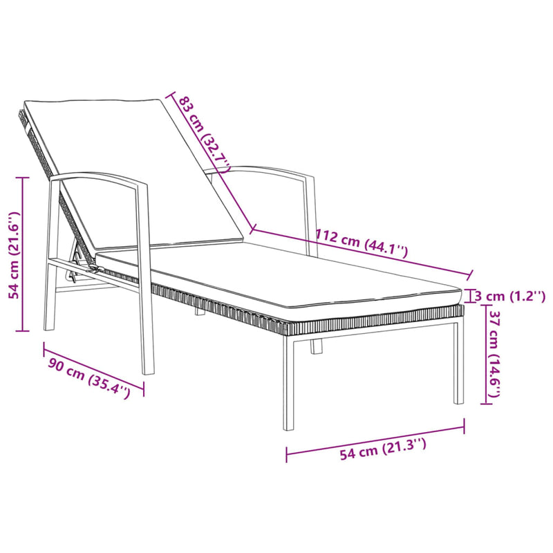 Patio Sun Lounger with Cushion Poly Rattan Black