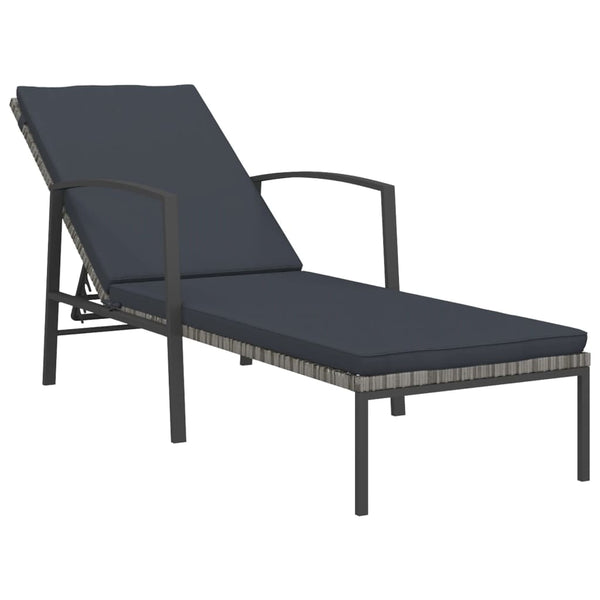 Patio Sun Lounger with Cushion Poly Rattan Gray