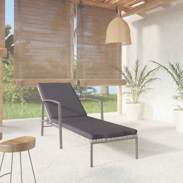 Patio Sun Lounger with Cushion Poly Rattan Gray