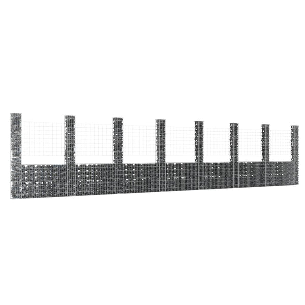 U-shape Gabion Basket with 8 Posts Iron 338.6"x7.9"x78.7"