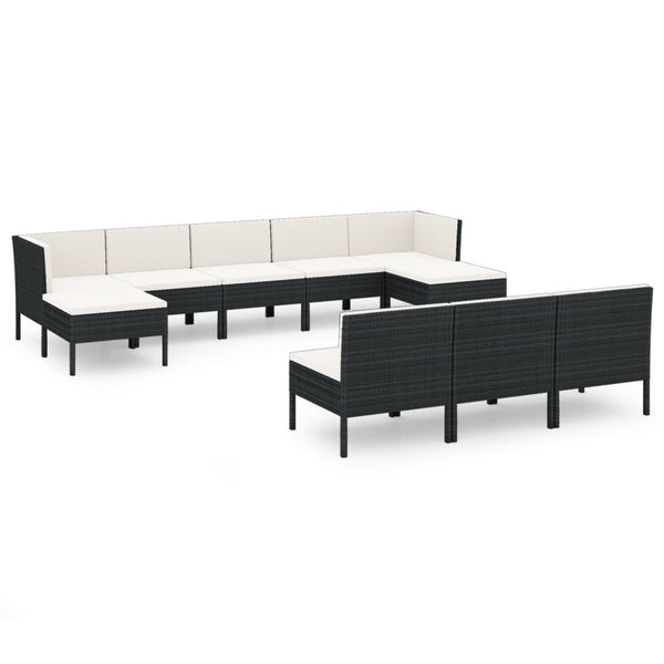 10 Piece Patio Lounge Set with Cushions Poly Rattan Black