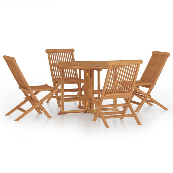 5 Piece Folding Patio Dining Set Solid Wood Teak