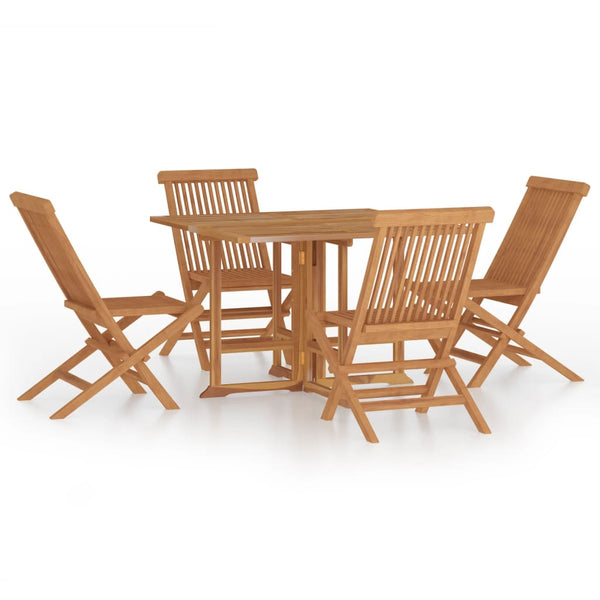 5 Piece Folding Patio Dining Set Solid Wood Teak