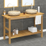 Bathroom Vanity Cabinet with Cream Marble Sinks Solid Wood Teak