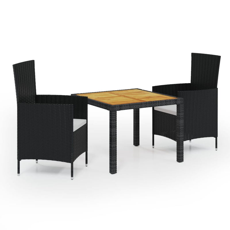 3 Piece Patio Dining Set with Cushions Poly Rattan Black