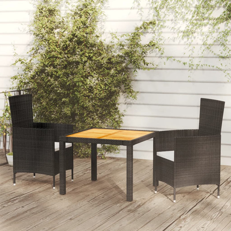 3 Piece Patio Dining Set with Cushions Poly Rattan Black