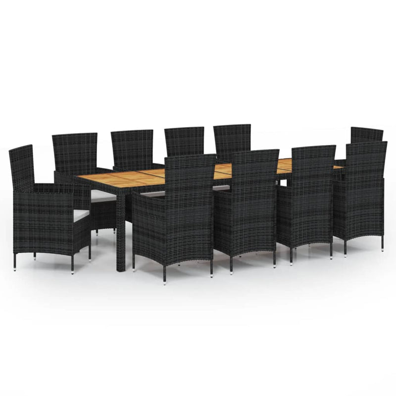 11 Piece Patio Dining Set with Cushions Poly Rattan Black