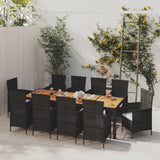 11 Piece Patio Dining Set with Cushions Poly Rattan Black