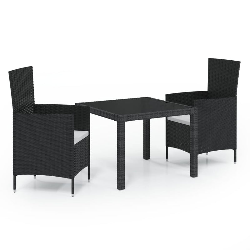 3 Piece Patio Dining Set with Cushions Poly Rattan Black