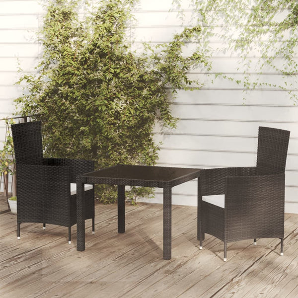 3 Piece Patio Dining Set with Cushions Poly Rattan Black