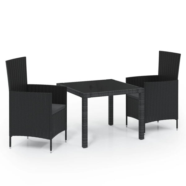 3 Piece Patio Dining Set with Cushions Poly Rattan Black