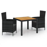 3 Piece Patio Dining Set with Cushions Poly Rattan Black