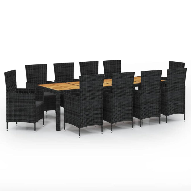 11 Piece Patio Dining Set with Cushions Poly Rattan Black