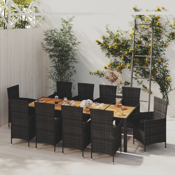 11 Piece Patio Dining Set with Cushions Poly Rattan Black