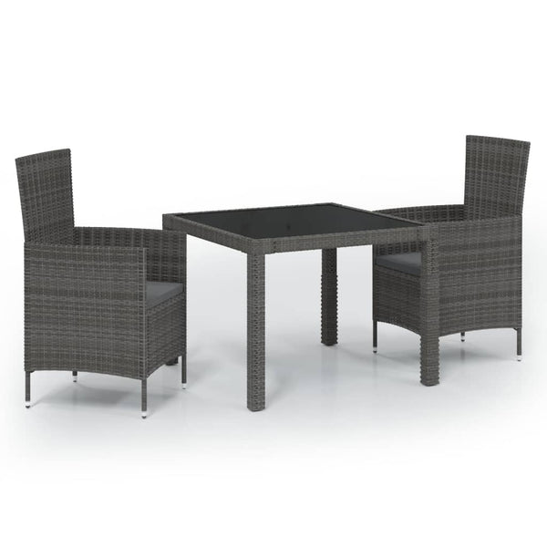 3 Piece Patio Dining Set with Cushions Poly Rattan Gray