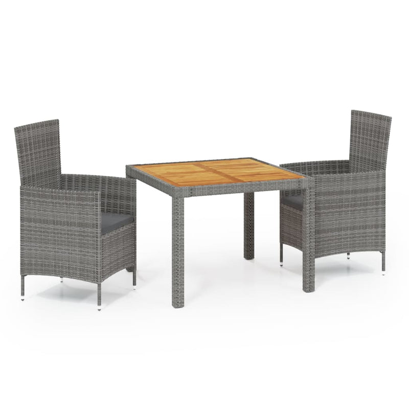 3 Piece Patio Dining Set with Cushions Poly Rattan Gray