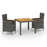 3 Piece Patio Dining Set with Cushions Poly Rattan Gray