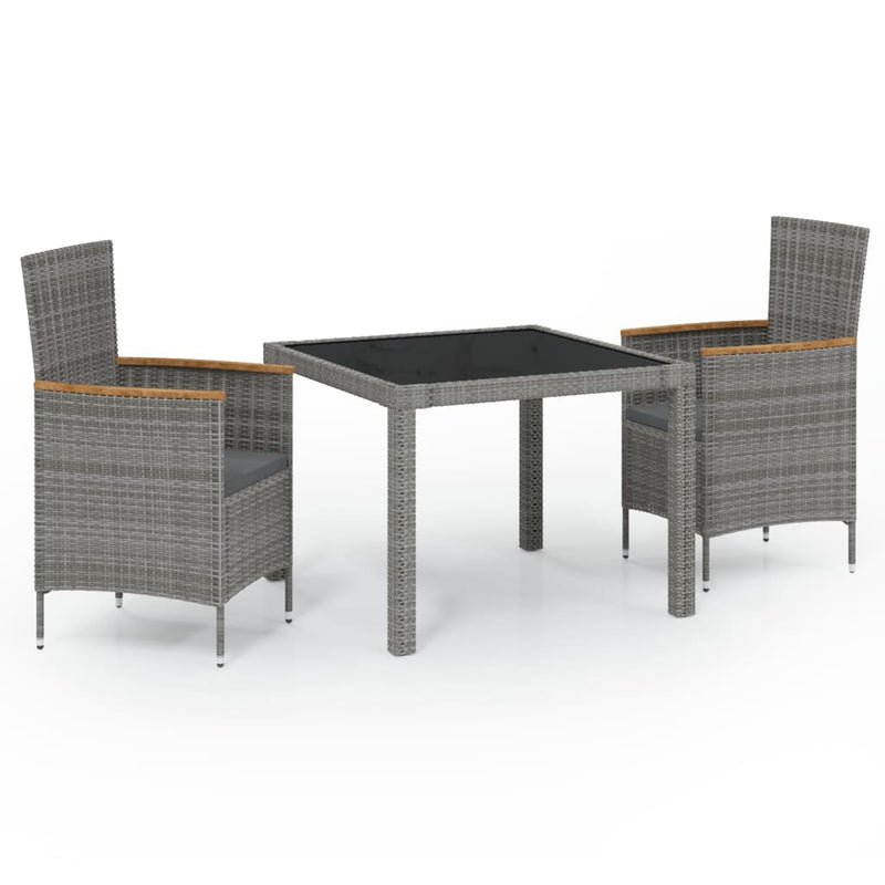 3 Piece Patio Dining Set with Cushions Poly Rattan Black & Gray