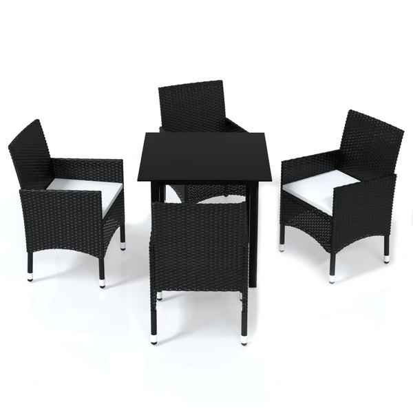 5 Piece Patio Dining Set with Cushions Poly Rattan Black