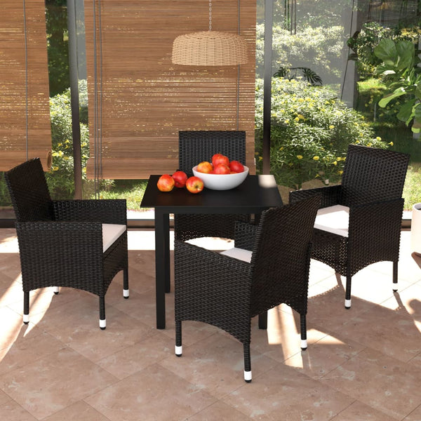 5 Piece Patio Dining Set with Cushions Poly Rattan Black