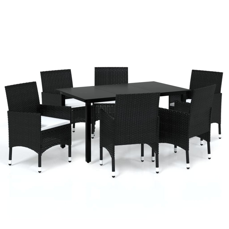 7 Piece Patio Dining Set with Cushions Poly Rattan Black