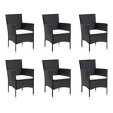 7 Piece Patio Dining Set with Cushions Poly Rattan Black