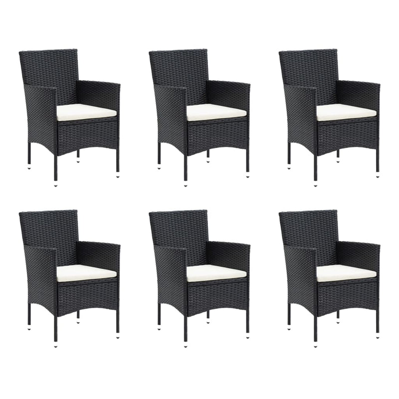 7 Piece Patio Dining Set with Cushions Poly Rattan Black