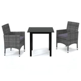 3 Piece Patio Dining Set with Cushions Poly Rattan Gray