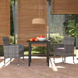 3 Piece Patio Dining Set with Cushions Poly Rattan Gray