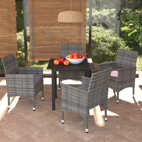 5 Piece Patio Dining Set with Cushions Poly Rattan Gray