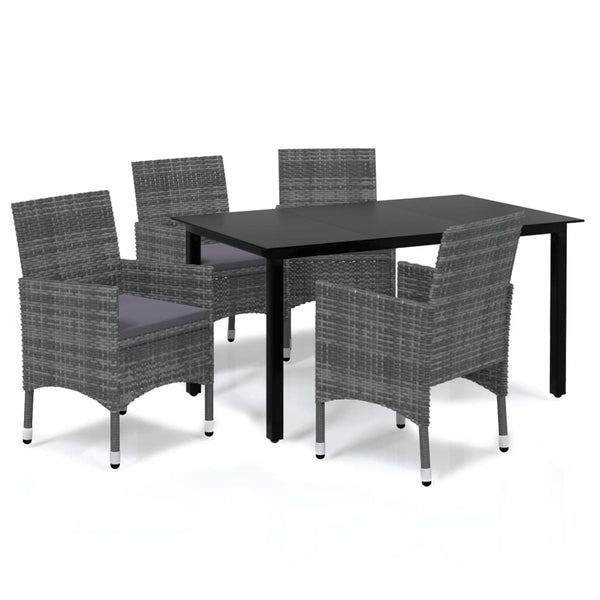 5 Piece Patio Dining Set with Cushions Poly Rattan Gray