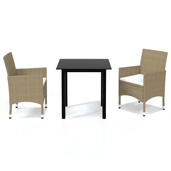 3 Piece Patio Dining Set with Cushions Poly Rattan Beige