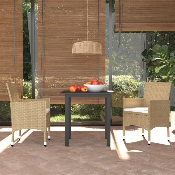 3 Piece Patio Dining Set with Cushions Poly Rattan Beige