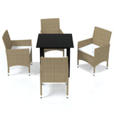 5 Piece Patio Dining Set with Cushions Poly Rattan Beige