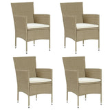 5 Piece Patio Dining Set with Cushions Poly Rattan Beige