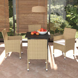 5 Piece Patio Dining Set with Cushions Poly Rattan Beige