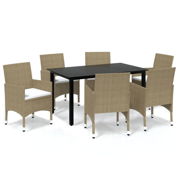 7 Piece Patio Dining Set with Cushions Poly Rattan Beige